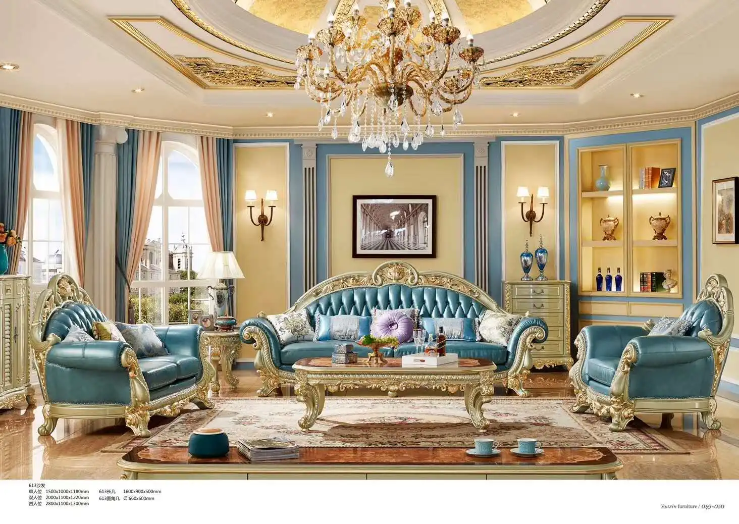 Hot sale home anitique furniture European classical wooden carved handmade livingroom furniture royal luxury sofa set