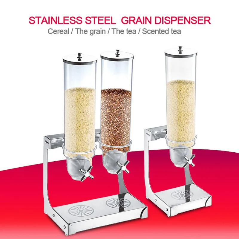 Stainless Steel Cereal Food Grain Dispenser Ecofriendly Acrylic Triple Bulk Dry Food Cereal