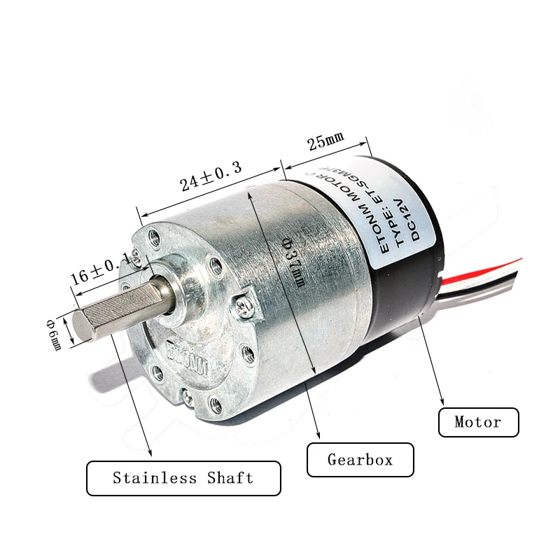 24V 500RPM High Torque Reducer Micro DC Geared Gear Box Electric Motor