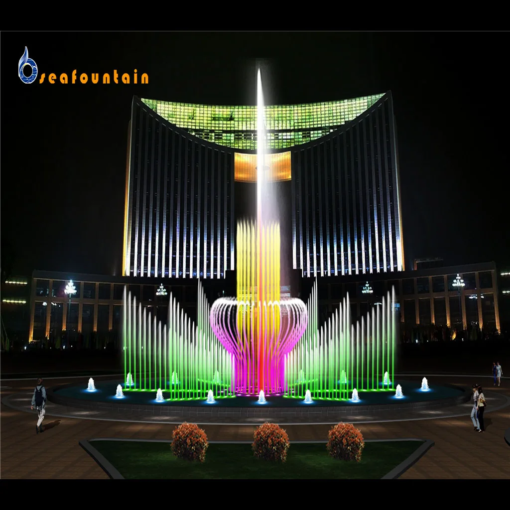 户外不锈钢多彩多媒体大方形装饰喷泉