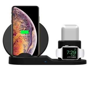 3 in 1 Qi 10W/7.5W Wireless Charging Station Stand Dock Pad Compatible Watches QI-enabled Devices