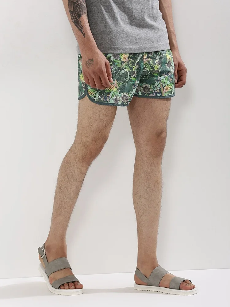 Hot Sell Custom Design Tropical Print Runner Mens Very Short Shorts