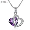 RAKOL luxury white gold plating big purple heart-shaped crystal pendant necklace APCZN046