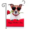 Happy Valentines Day Funny Hipster Dog Red Rose Flower House Flag