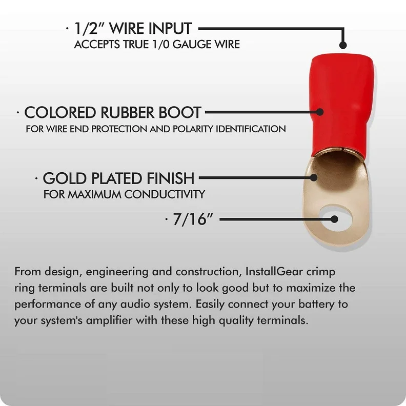 1/0 Gauge 2ga 4 Gauge 6ga 8 Gauge Ring Terminal Crimp Ring Terminal For