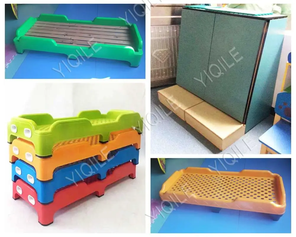 Cute Children Bed For Kindergarten Colorful Plastic Kids Bed Stackable