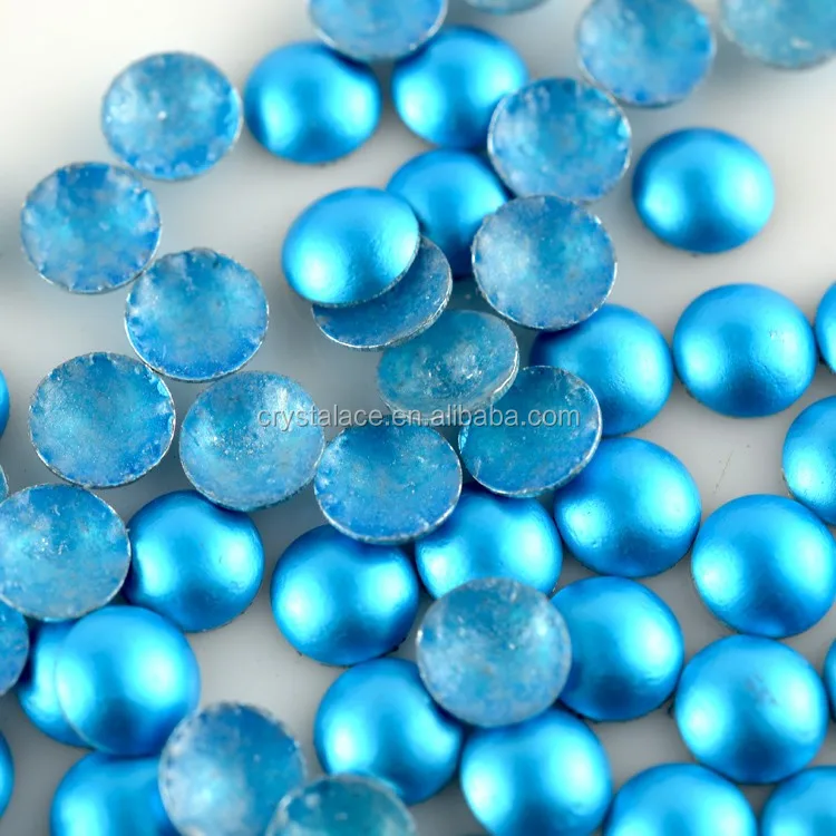 Hot selling Frosted / matte Turquoise color pearl , half round domes hot-fix, heat transfer pearls for dresses