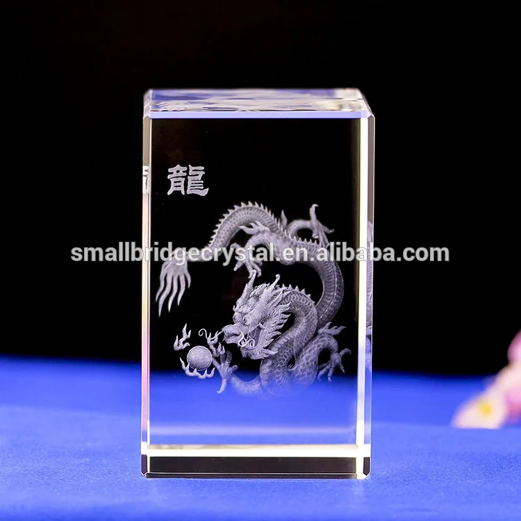 New Design Souvenir Zodiac 3d Dragon Animal 3D Laser Crystal Cube factory