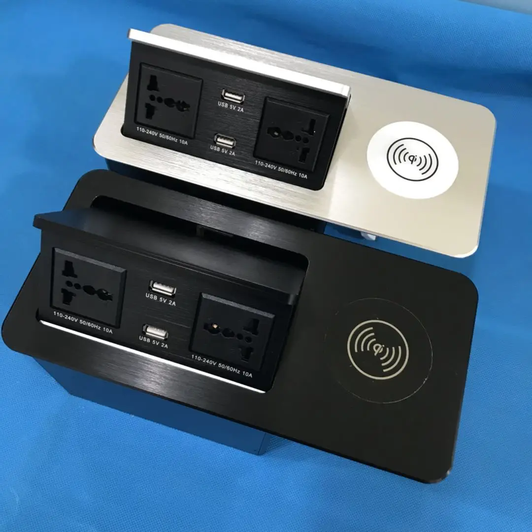 Hydraulic Pop Up Desktop Power Socket With Wireless Charger /universal