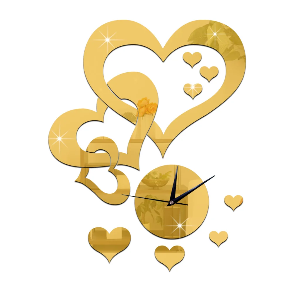 Mute Clock Room Decoration Heart To Heart Shaped Clear Acrylic Wall Clock 3d Mirror Buy Wall Clock