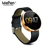 gold smart watch with wide leather straps,waterproof heart rate monitor