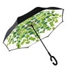 China manufacturer inside outside Double Layer upside down spring leaf reverse umbrella with print