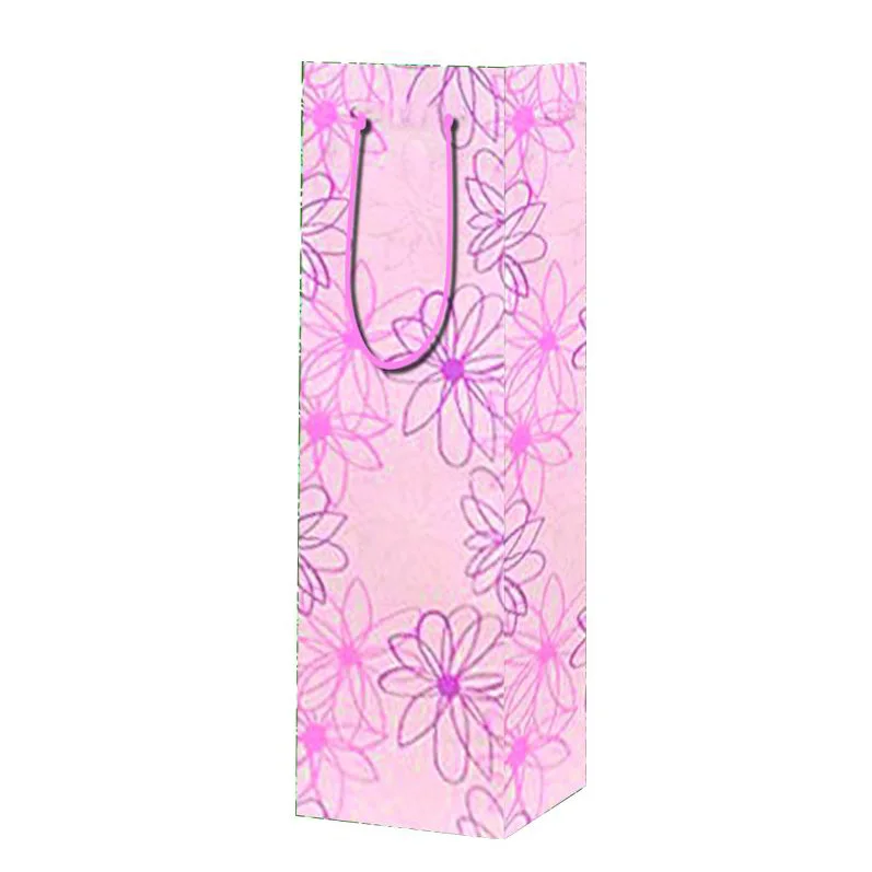 Custom Printed Fancy Luxury Gift Packaging Bottle Paper Wine Bags with Handles