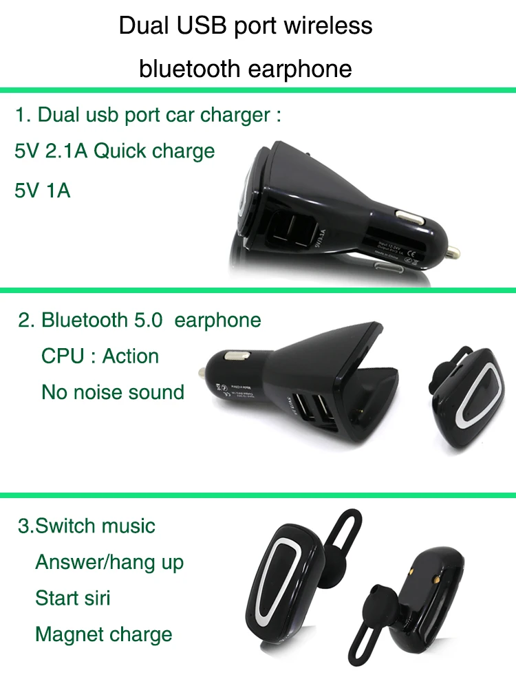 Portable Wireless Bluetooth Handsfree Headset 2in1Car Charger Magnetic and USB car charger with earphone headphone - ANKUX.COM