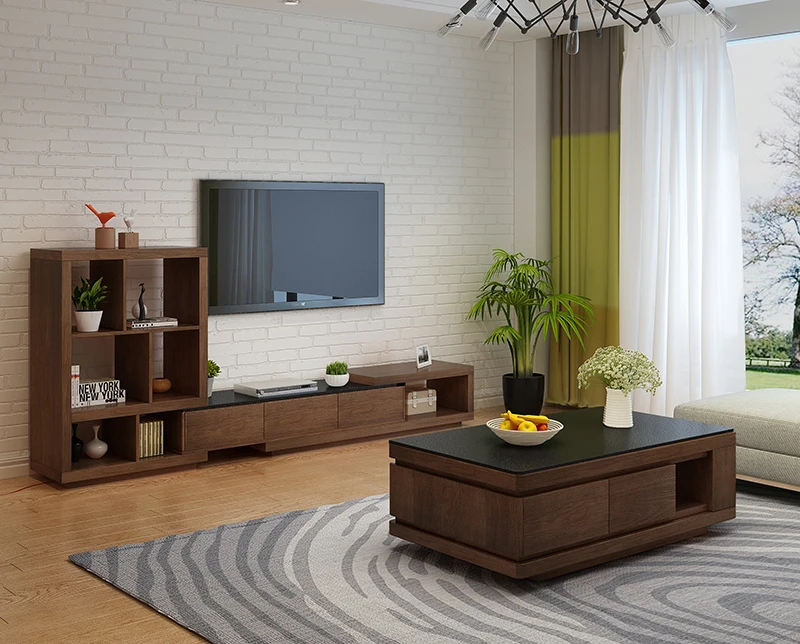 Fire stone surface living room furniture sets wood tv stand