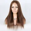 Overnight Delivery Service Brown Color Indian Remy Human Hair Relaxed Yaki Straight 100% Human Hair Full Lace Wig