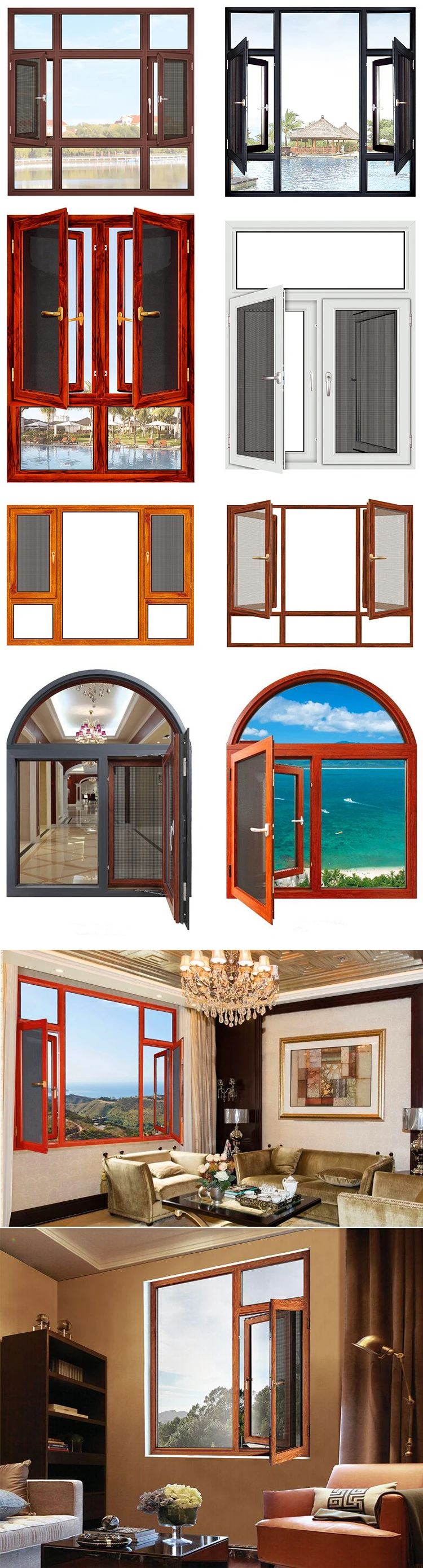 High Quality Interior Home Top Fixed Panel Aluminium Alloy Framed Casement Window