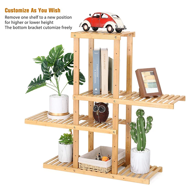 Plant Rack Stand, 4-Tier Verstelbare Badkamer Opslag Bamboe Plank