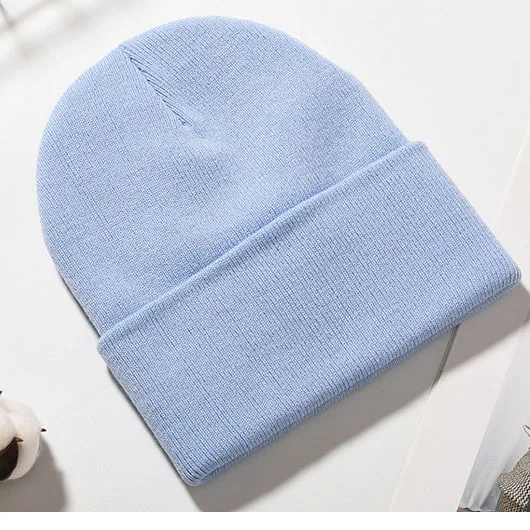 
High quality cheap long ribbed acrylic cuffed plain custom knitted beanie with woven label 