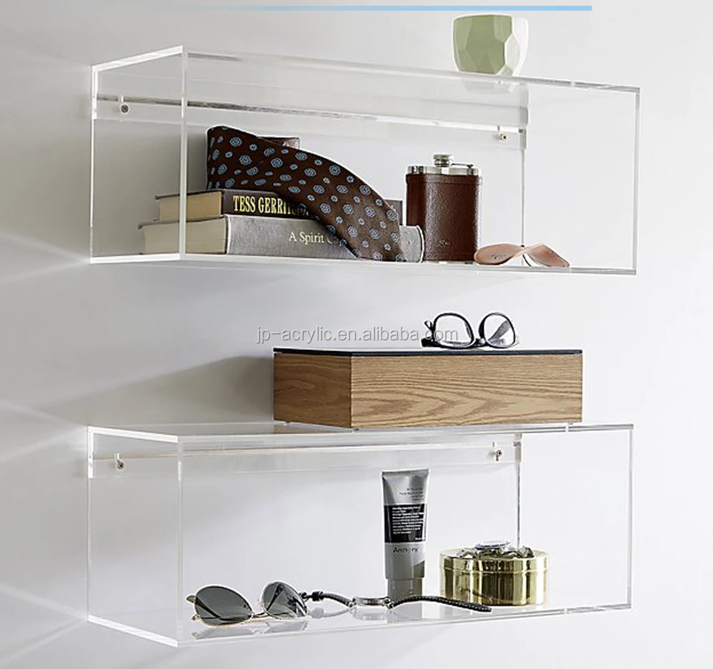 Clear Acrylic Wall Mount Cube Shelves Lucite Hanging Wall Book Shelf