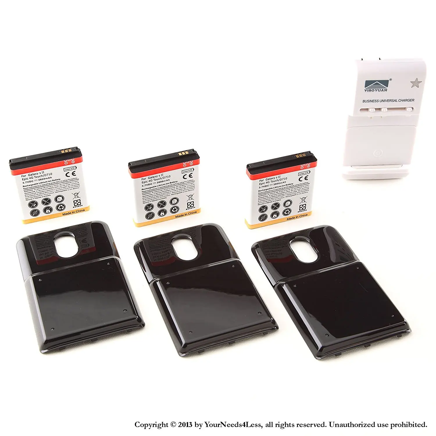 YN4L® 3x 3800mAh extended battery for Samsung Galaxy S II Epic 4G Touch D710 Sprint + Black cover + Dock Charger