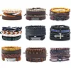 Wholesale High Quality 4Pcs/set Punk Style Handmade Woven Beaded Men Leather Bracelets Vintage Bangle Bracelet