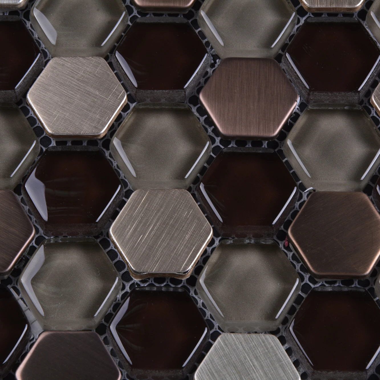 Brown color hexagon metal glass mosaic tile stainless steel mosaic wholesale
