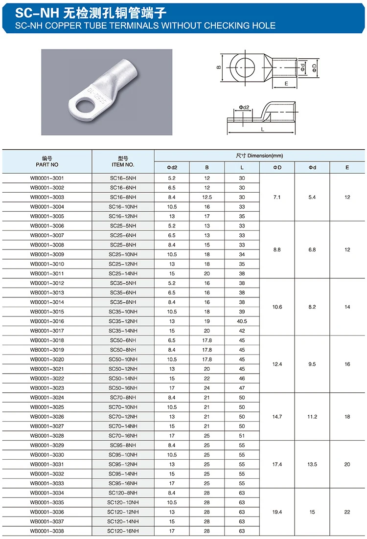 Cable Lug Dimensions