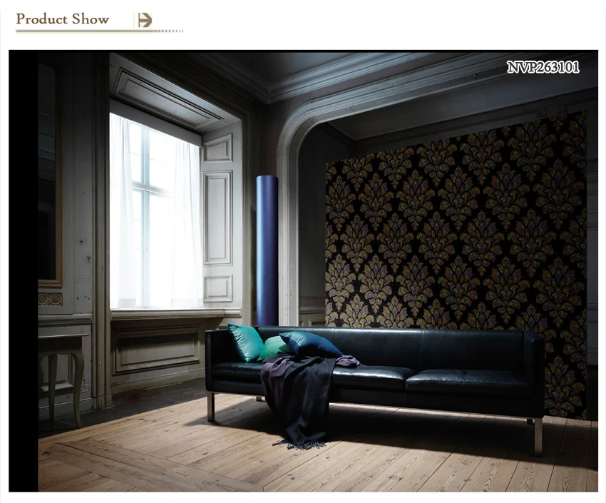 European Design Non-woven Black Wallpaper for Home