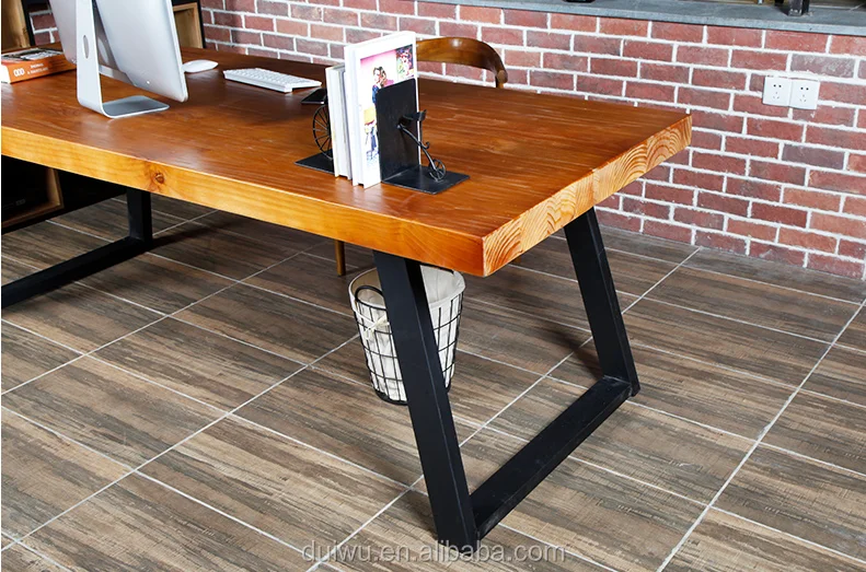 Shunde Longjiang Factory Custom Made Wrought Iron Solid Wood Desk
