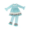 light blue gingham dresses ruffle pants children fall girls boutique clothing sets