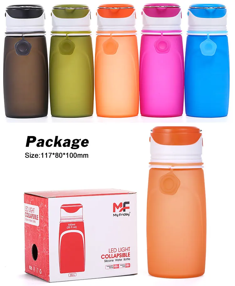 New Item Eco-friendly Lightweight 550ml Silicone Foldable Smart Water Bottle