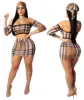 Woman Two Pieces Dress Off Shoulder tops Woman Plaid Dress Casual 2 Piece Set