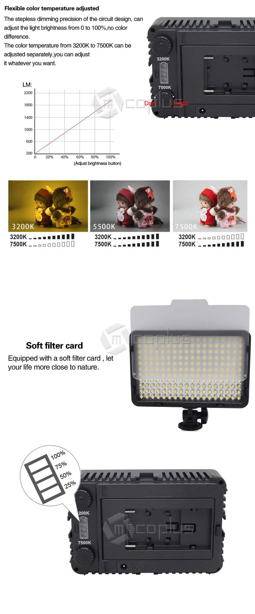 Mcoplus 168 Bi-color LED Photography Studio Lighting for DSLR Camera