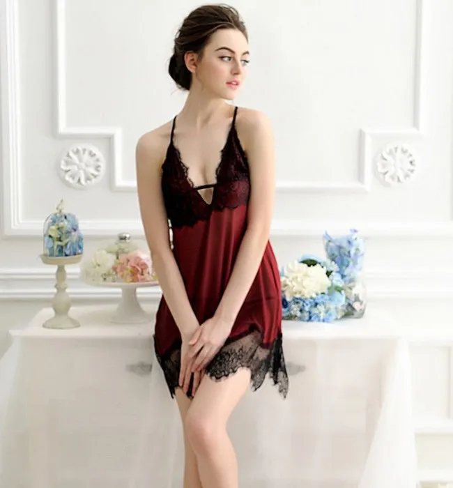 Red Wine Ladies Sexy Babydoll And Lace Hem Sexy Tube Und