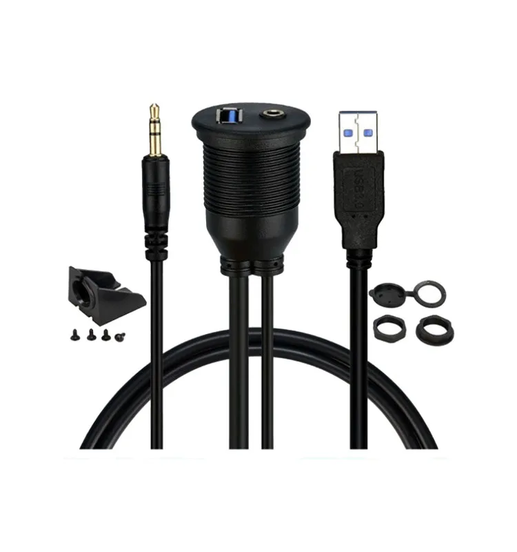 Car Dashboard Flush Mount Usb 3.5mm Aux Extension Cable Lead Mounting