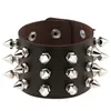 Unique Three Row Cuspidal Spikes Rivet Stud Wide Cuff Bangle Punk Gothic Rock Men Leather Bracelet