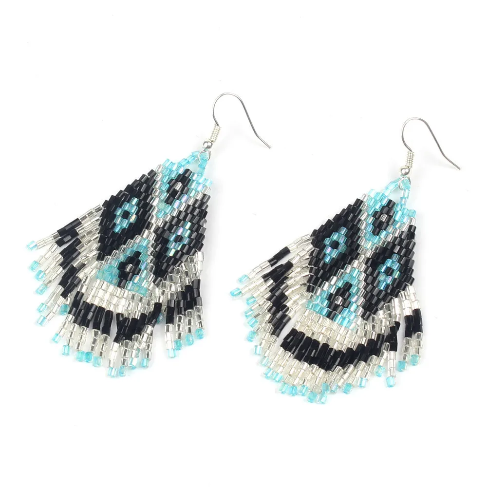 Native American Earring Jewelry MIYUKI Seed Beads Long Earrings Women Beadwork Gift HandWoven