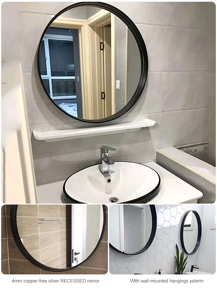 Wall decoration big decor circle aluminum frame bathroom recessed mirror
