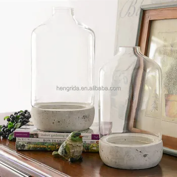 Transparent Glass Vase With Cement Bottom For Decoration Buy