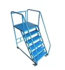 Multi-Functional Mobile Warehouse Equipment Steel Warehouse Rolling Ladder With Handrails