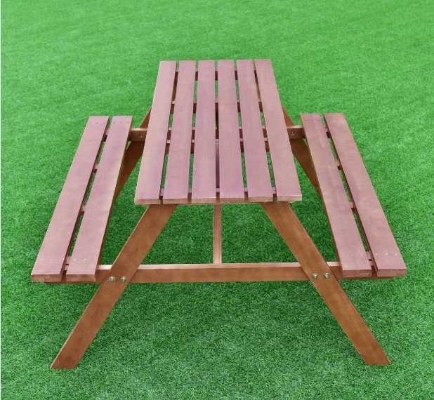 Solid Pine Wood Picnic Table W/ Attached Bench Seat Buy Wood Picnic