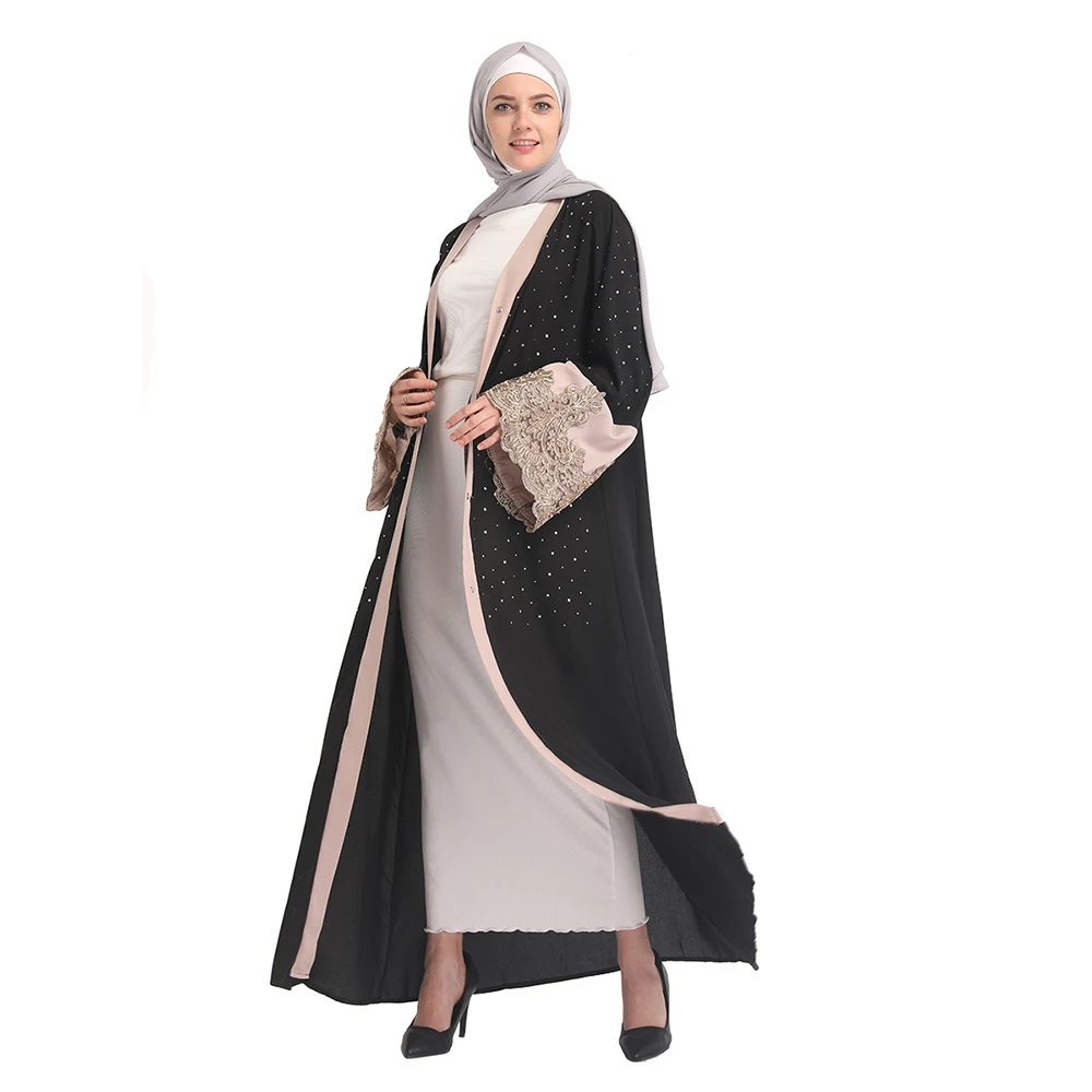 2019 Elegant Islamic Black Coat Saudi Arabia Thobe Abaya With Stones ...