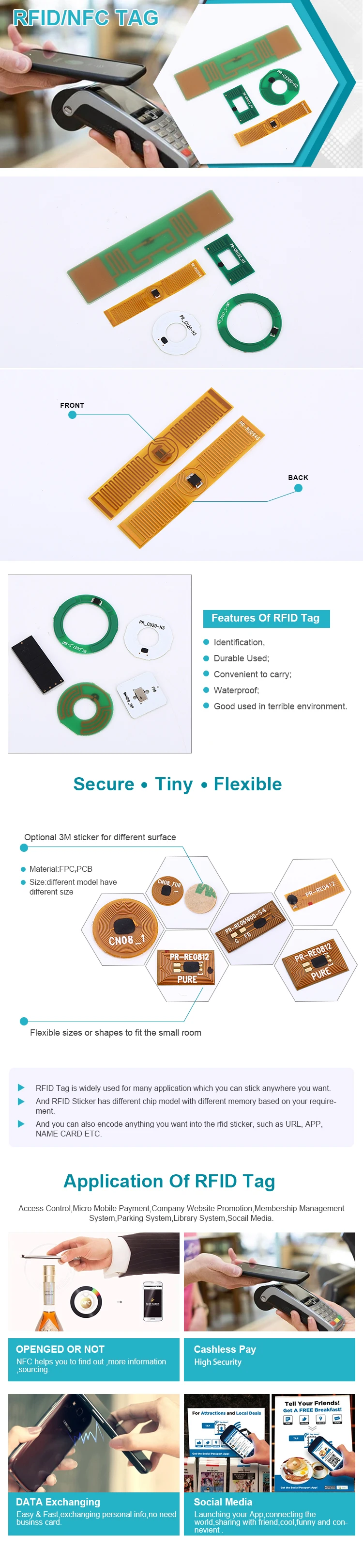 Rewritable 13.56MHz Passive FPC Micro Chip Tag / NFC RFID FPC Sticker UHF Tag Sticker