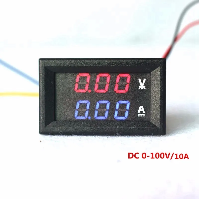 10PCS Mini Digital Voltmeter Ammeter DC 100V 10A Panel Amp Volt Current Meter Tester 0.28 Blue Red Dual LED Display 