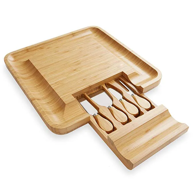 Bamboo Cheese Board With 4 Knife Set Multifunction For Chosen Buy Cheese Board Set,Cheese