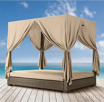 Queen Sized Outdoor Patio Chaise Lounge With Sunshade Rattan Day Bed ...