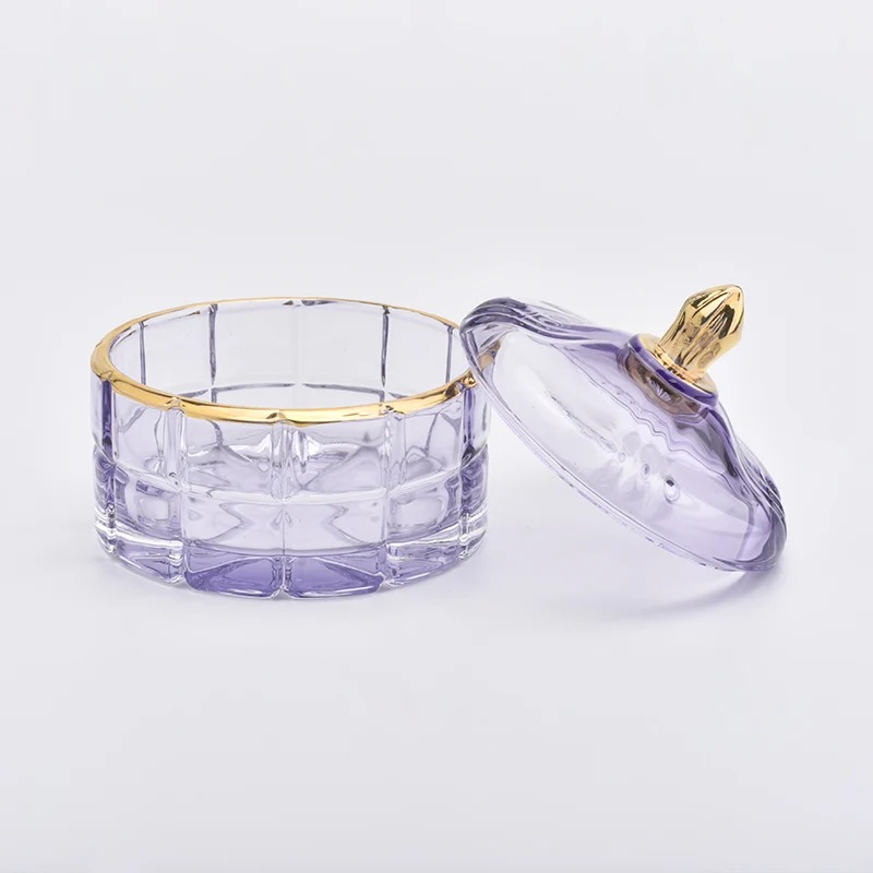 Lavender purple glass candle jars with glass lid wholesale for home decoration