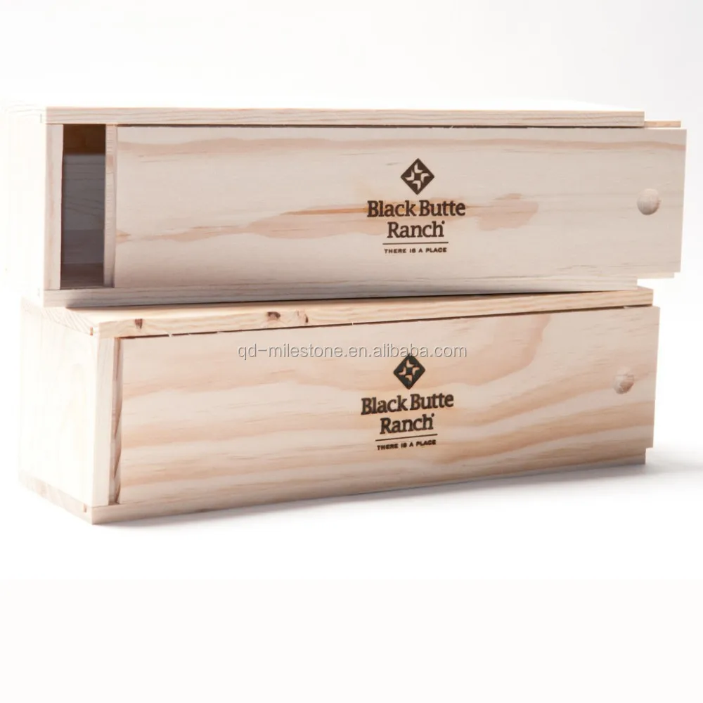 Custom Design Natural Wooden Wine Box Crate With A Sliding Lid Custom Design Natural Wooden Wine Box Crate With A Sliding Lid