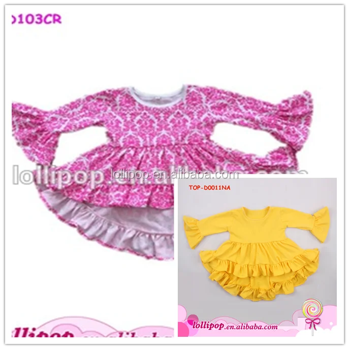 Latest Children Frocks Design Long Damask Sleeve Ruffle Dress Frills